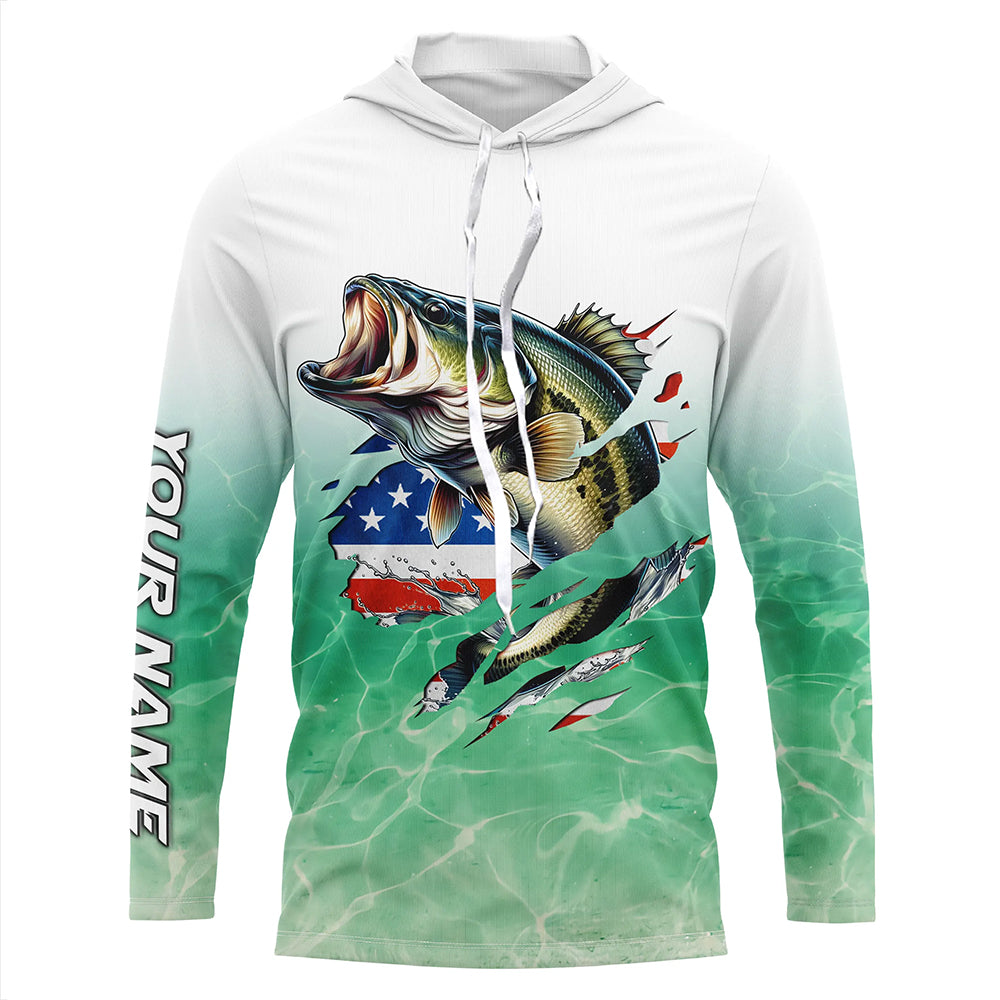 Bass Fishing American Flag Custom long sleeve performance Fishing, patriotic fishing gifts TTN65