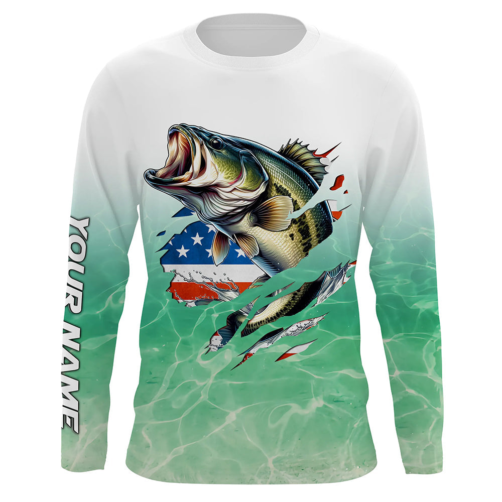 Bass Fishing American Flag Custom long sleeve performance Fishing, patriotic fishing gifts TTN65
