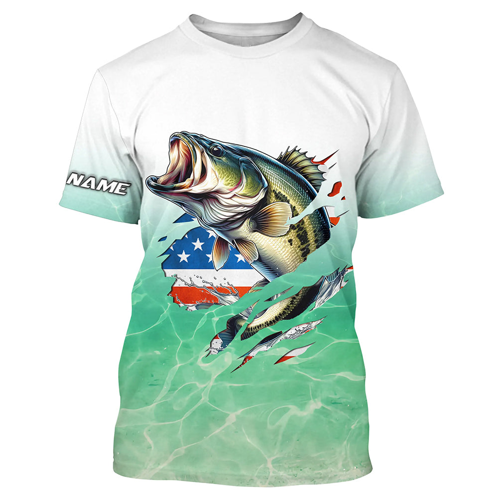 Bass Fishing American Flag Custom long sleeve performance Fishing, patriotic fishing gifts TTN65