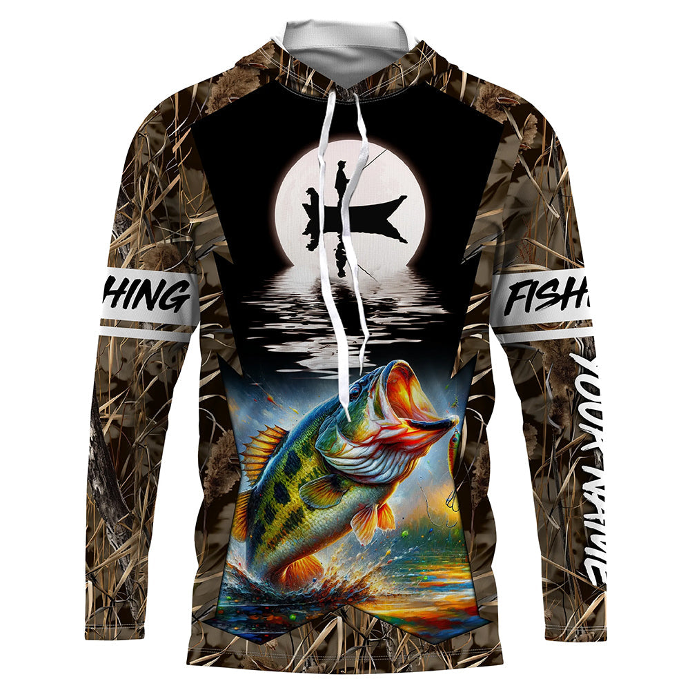 Bass Fishing Fisherman in boat Custom Name 3D Tournament Fishing UV Protection TTN87