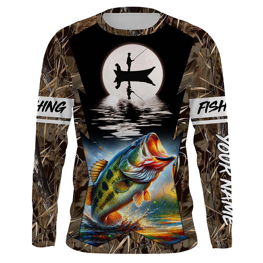 Bass Fishing Fisherman in boat Custom Name 3D Tournament Fishing UV Protection TTN87