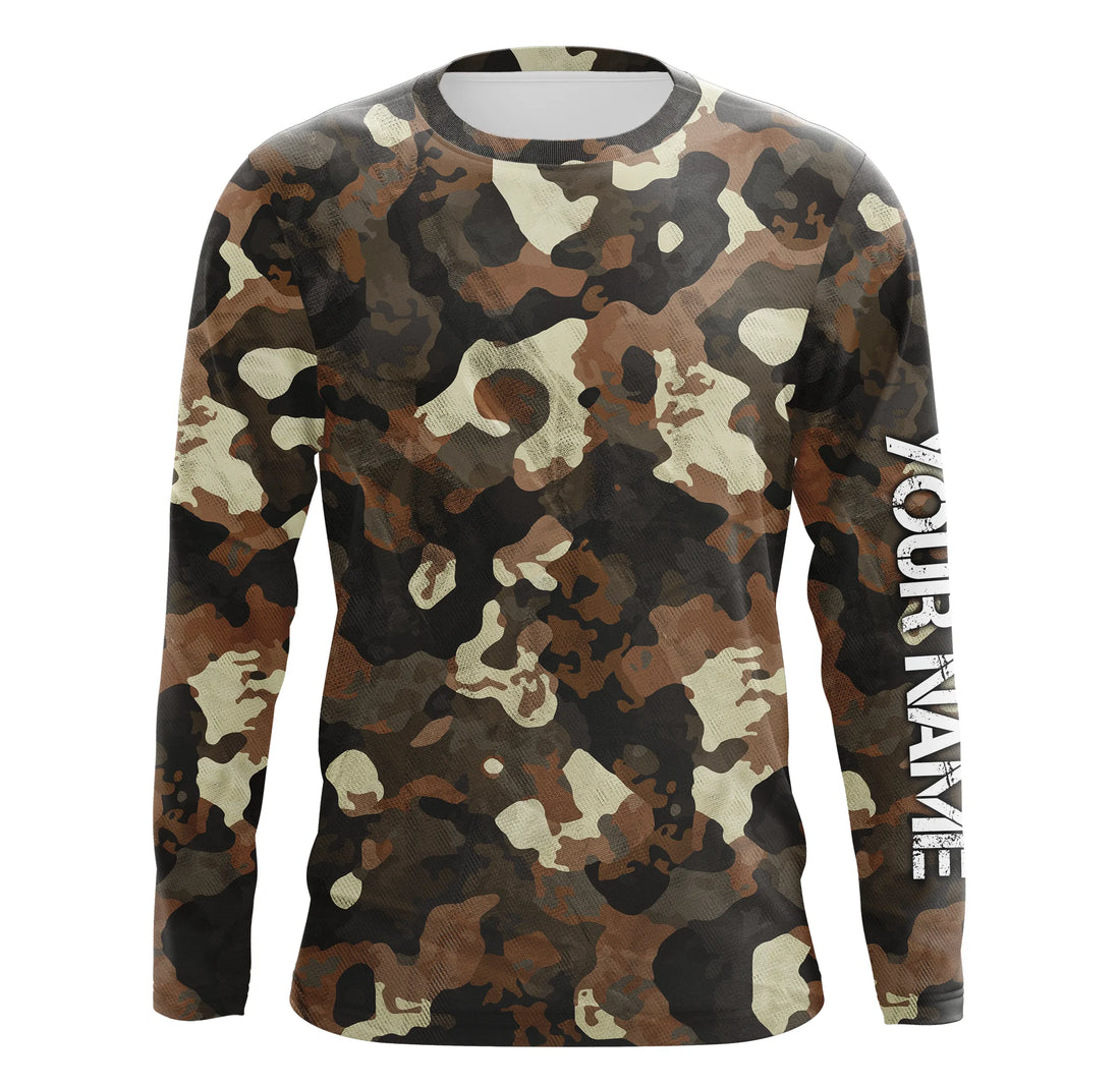 Personalized Brown Camouflage Custom Long Sleeve UV Fishing TTN116