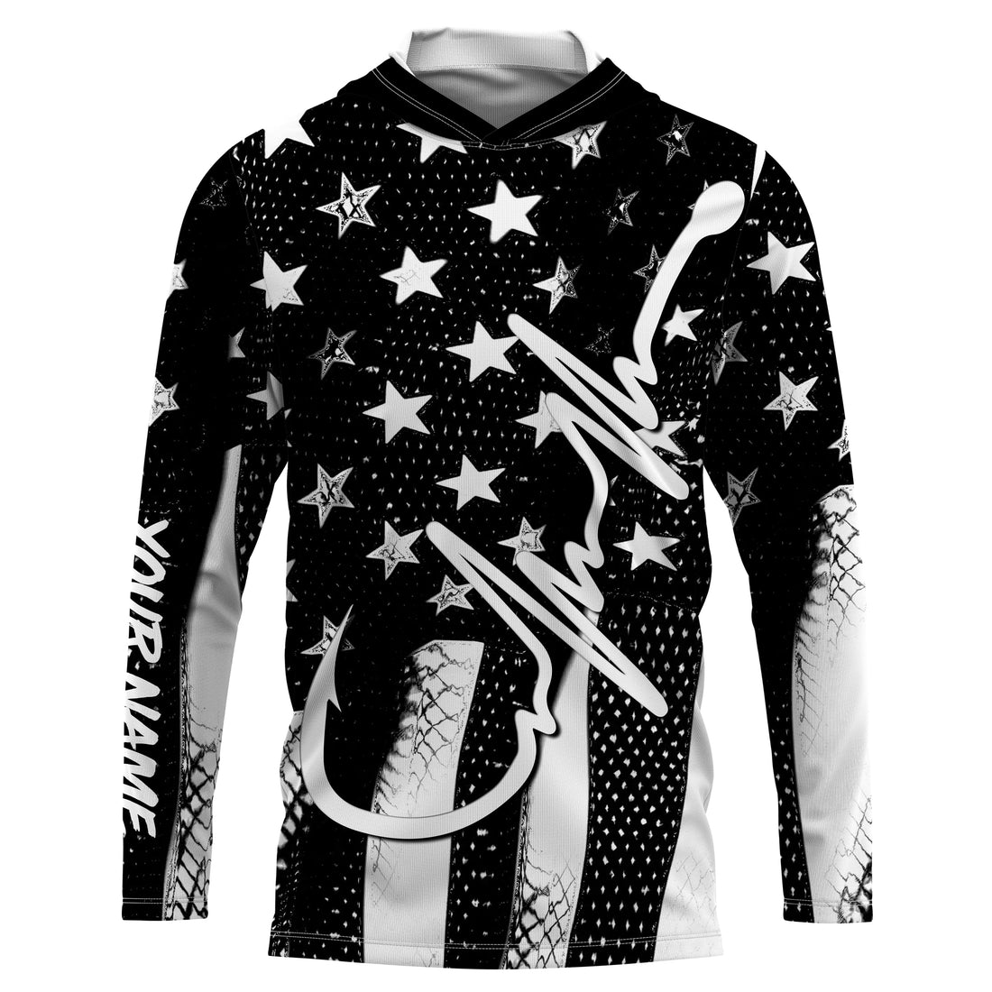 American Flag Fish Hook Heartbeat Custom Long Sleeve Fishing Personalized Patriotic Fishing Gifts TTN19