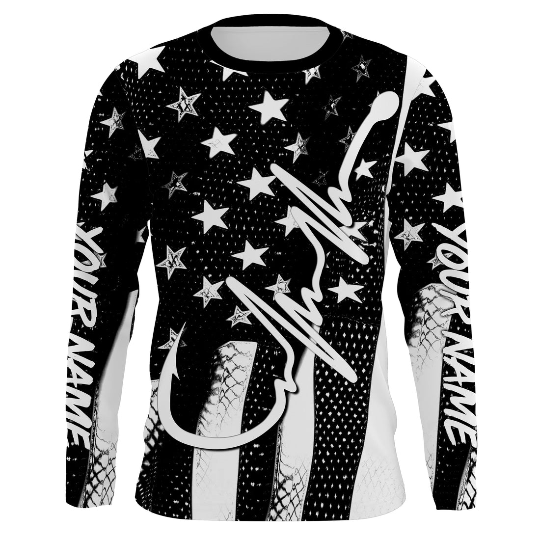 American Flag Fish Hook Heartbeat Custom Long Sleeve Fishing Personalized Patriotic Fishing Gifts TTN19