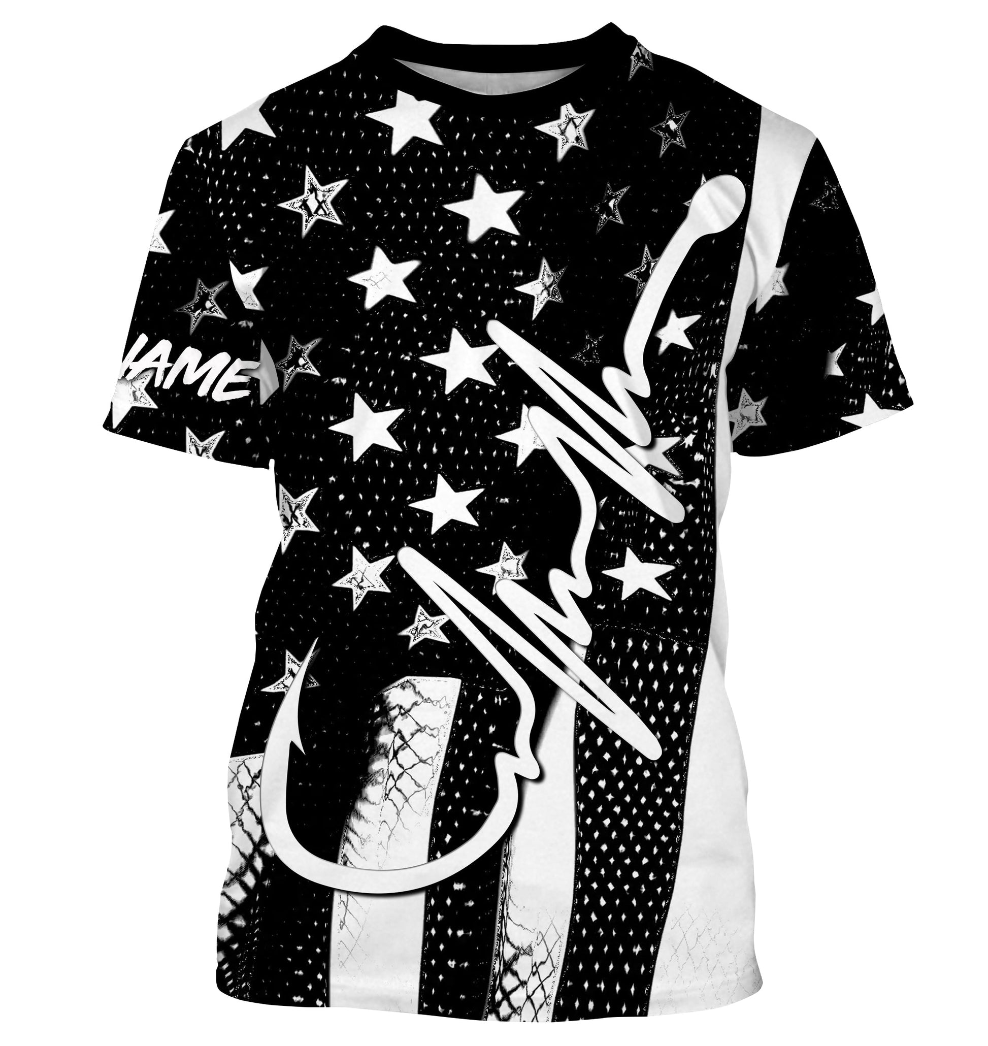 American Flag Fish Hook Heartbeat Custom Long Sleeve Fishing Personalized Patriotic Fishing Gifts TTN19