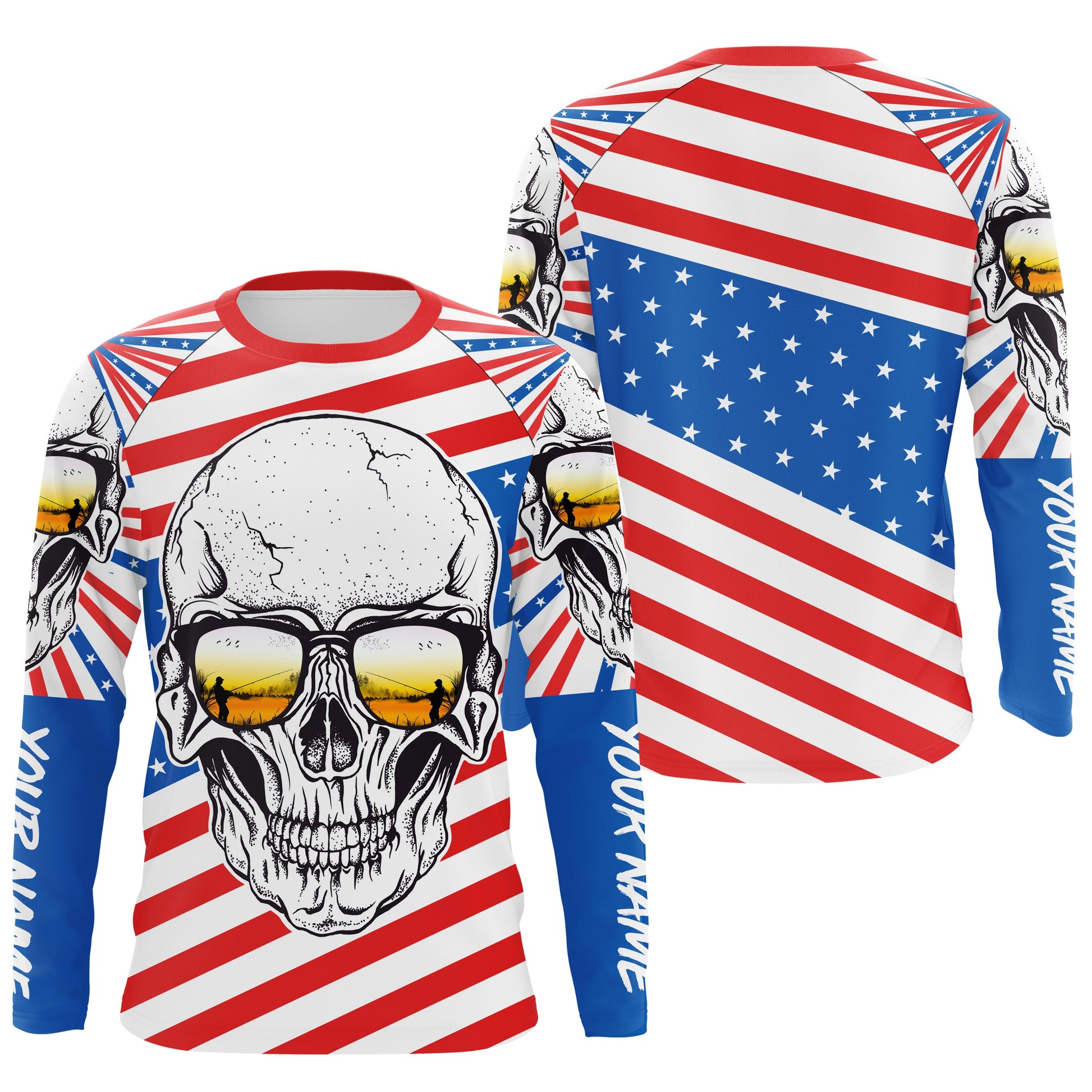 American Flag Skull Fishing Custom UV Long Sleeve Performance Fishing, Gift for Fisherman TTN89