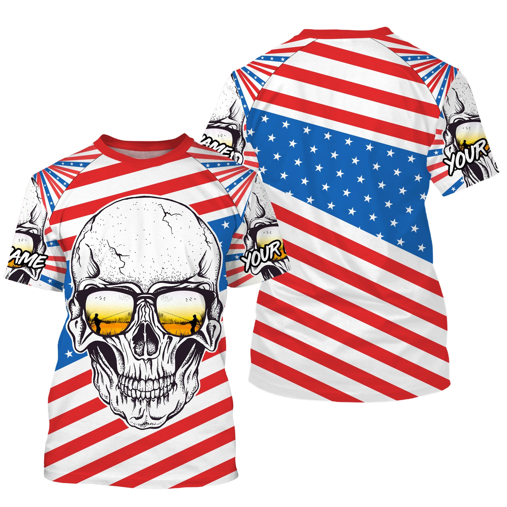 American Flag Skull Fishing Custom UV Long Sleeve Performance Fishing, Gift for Fisherman TTN89