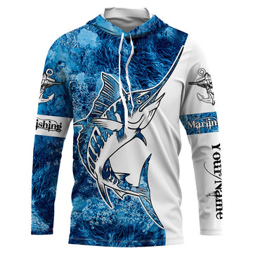 Marlin Fishing Sea Camo 3D UV customize name long sleeves personalized gift for Fishing Lovers TTN38