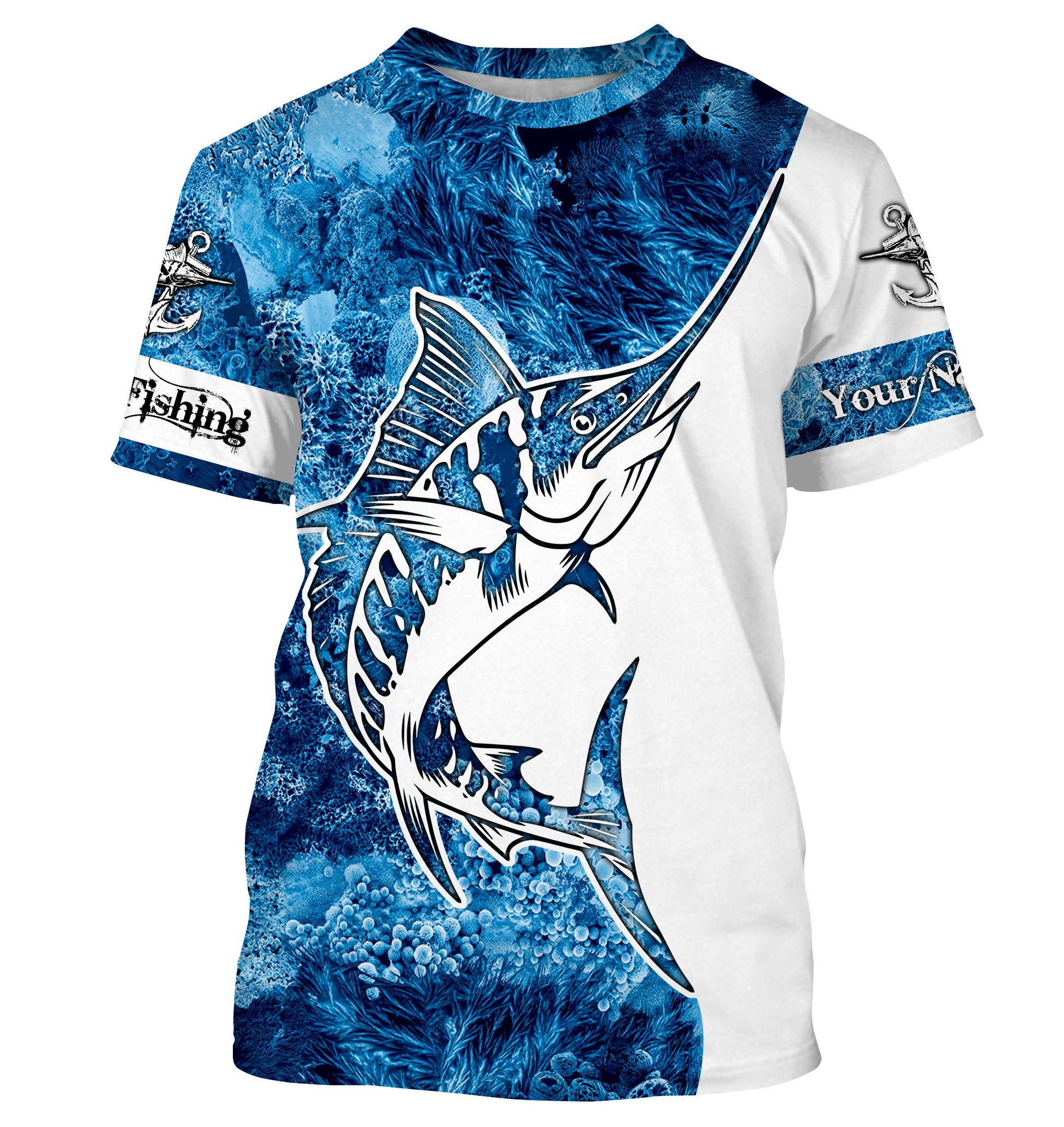Marlin Fishing Sea Camo 3D UV customize name long sleeves personalized gift for Fishing Lovers TTN38