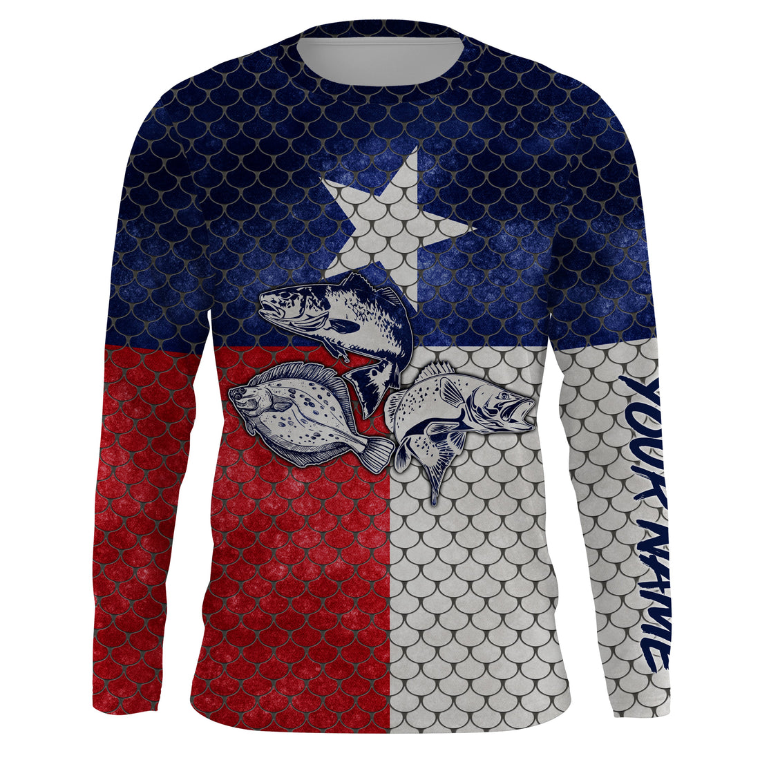 Texas Slam Redfish, Trout, Flounder Custom Texas Flag Fishing Long Sleeve performance Fishing TTN47