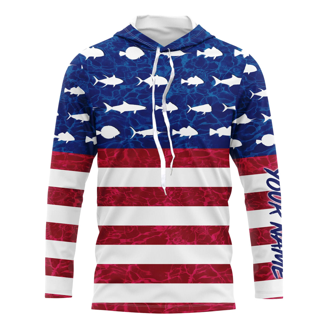 USA Patriotic Fishing American Flag Custom name UV Long Sleeve - Performance Fishing TTN117