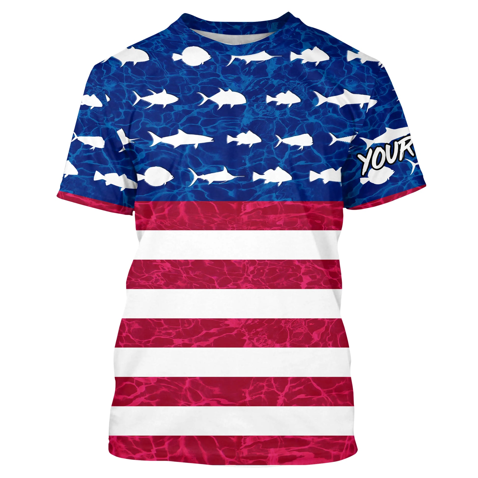 USA Patriotic Fishing American Flag Custom name UV Long Sleeve - Performance Fishing TTN117