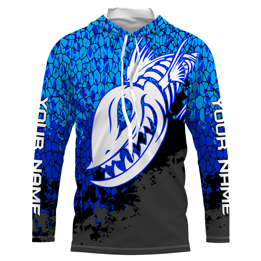 Blue Camo Fish Reaper Skull Custom Long Sleeve Performance Fishing TTN92