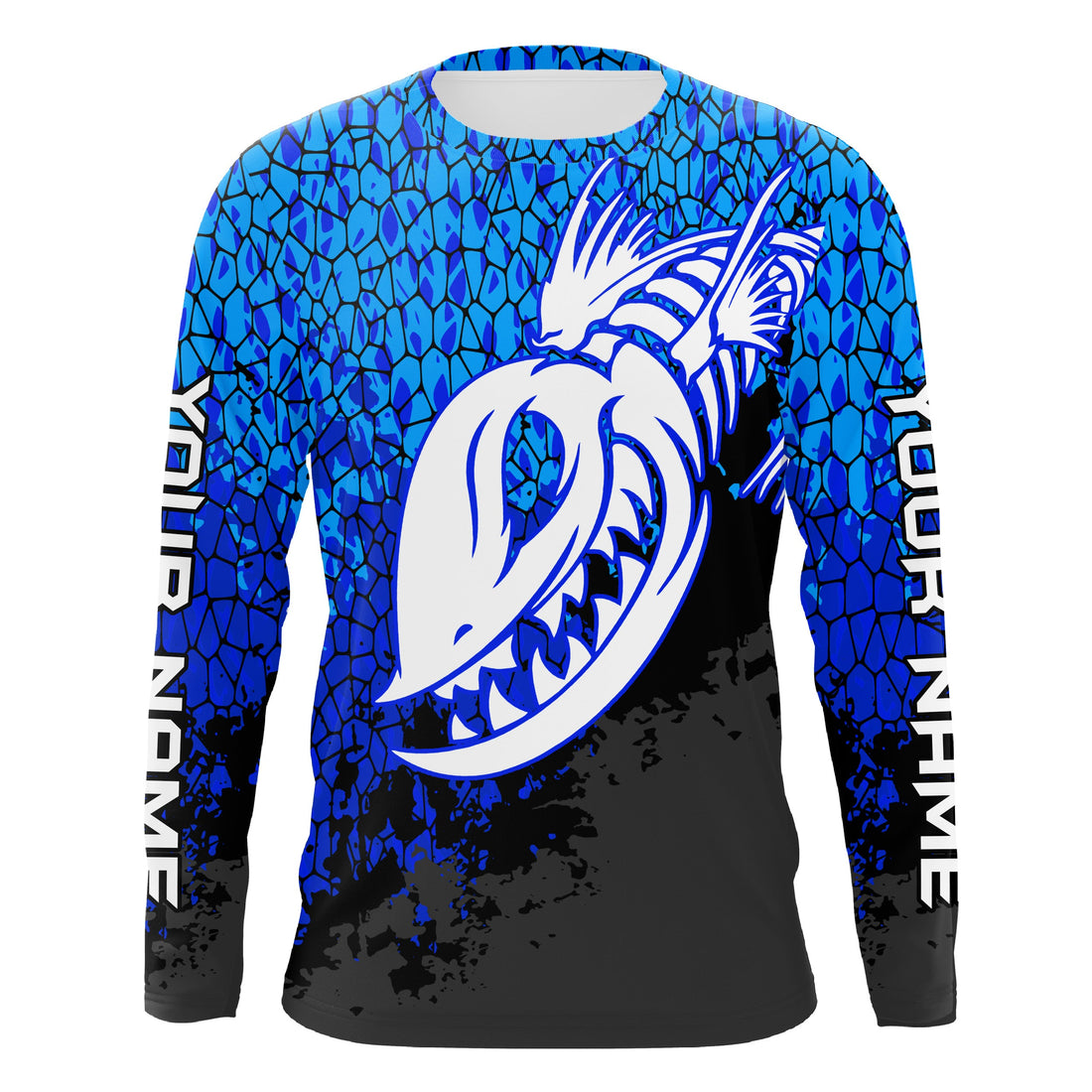 Blue Camo Fish Reaper Skull Custom Long Sleeve Performance Fishing TTN92
