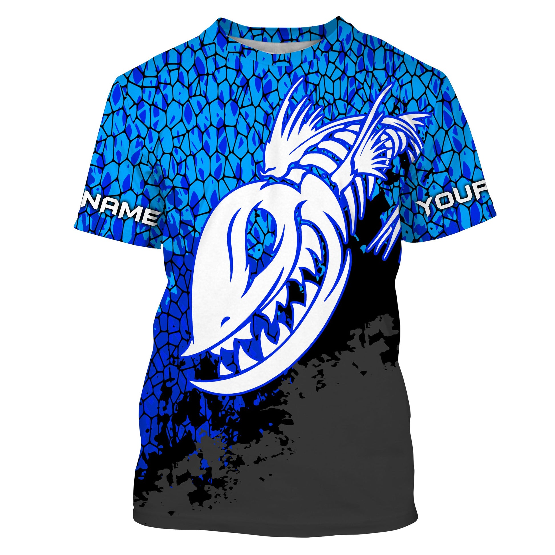 Blue Camo Fish Reaper Skull Custom Long Sleeve Performance Fishing TTN92