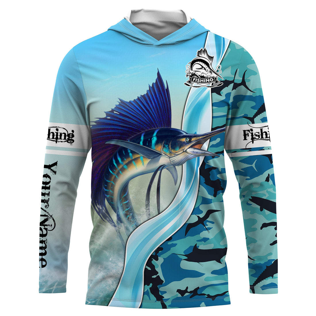 Sailfish Fishing Blue Ocean Camouflage Performance Fishing Long Sleeve, Perfect Gift for Fisherman TTN49