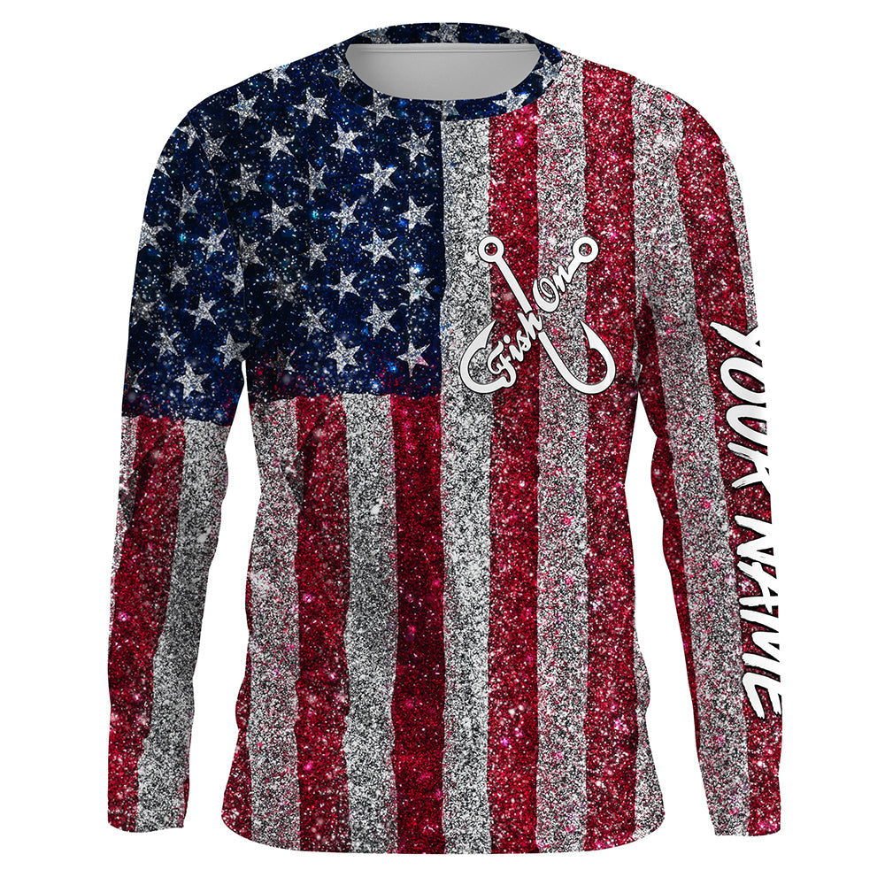Fish On American Flag UV Protection Custom Long Sleeve Patriotic Fishing TTN127