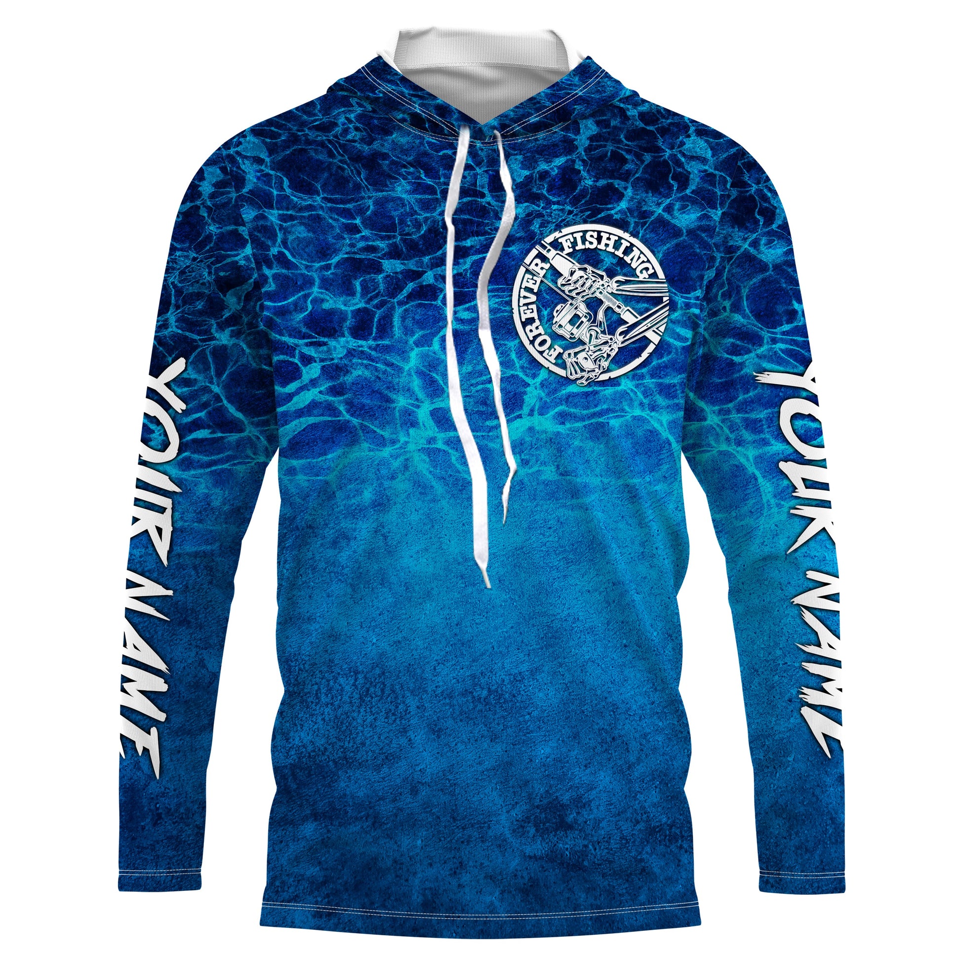 Funny Skeleton Forever Fishing, Blue Deep Sea Camo Custom Long sleeve performance Fishing TTN93