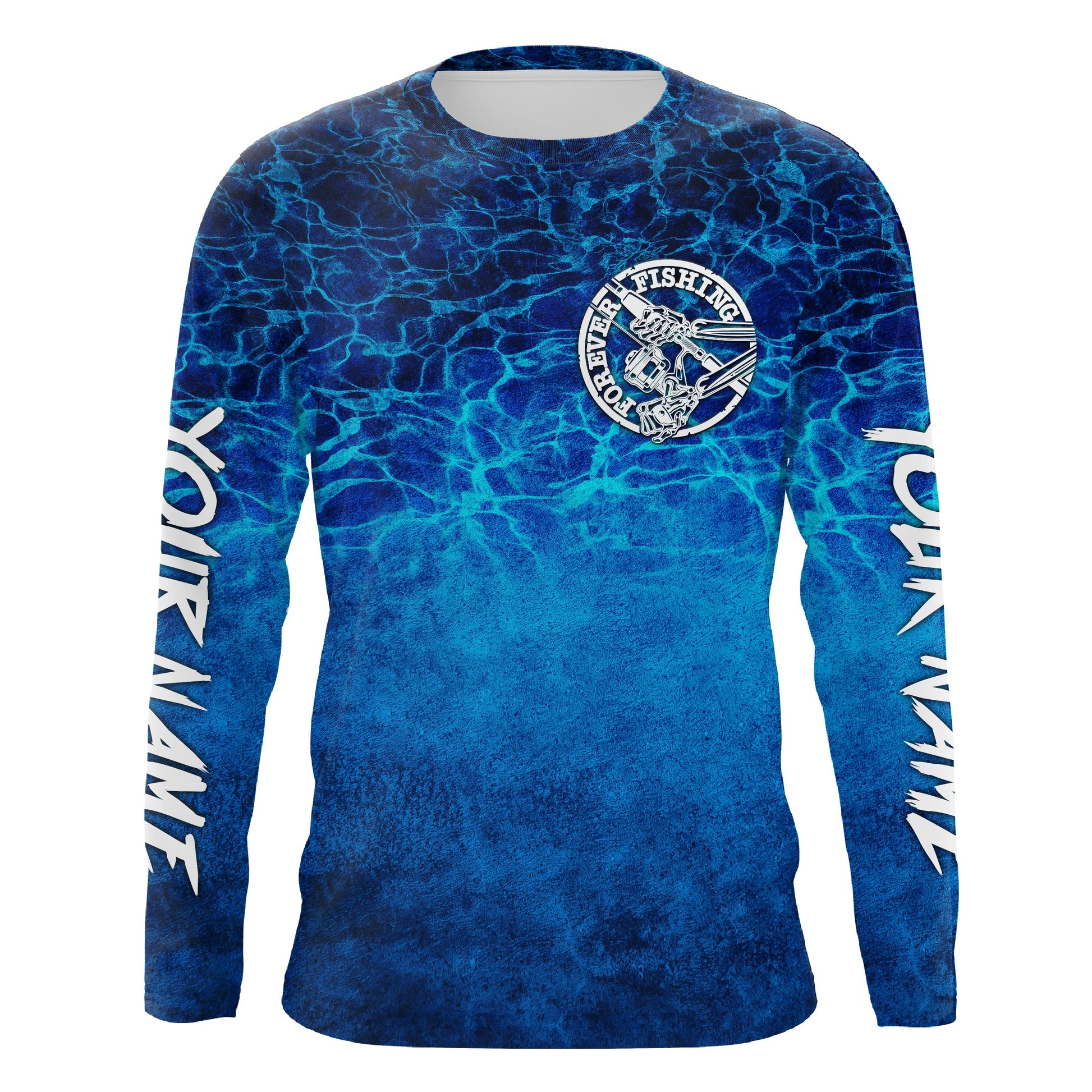 Funny Skeleton Forever Fishing, Blue Deep Sea Camo Custom Long sleeve performance Fishing TTN93