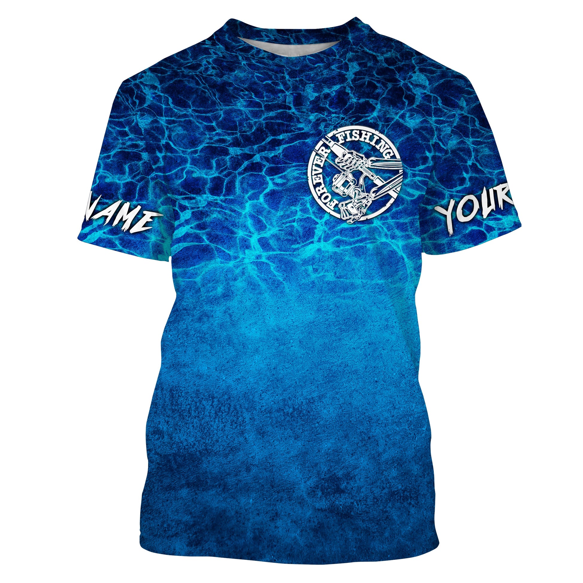 Funny Skeleton Forever Fishing, Blue Deep Sea Camo Custom Long sleeve performance Fishing TTN93