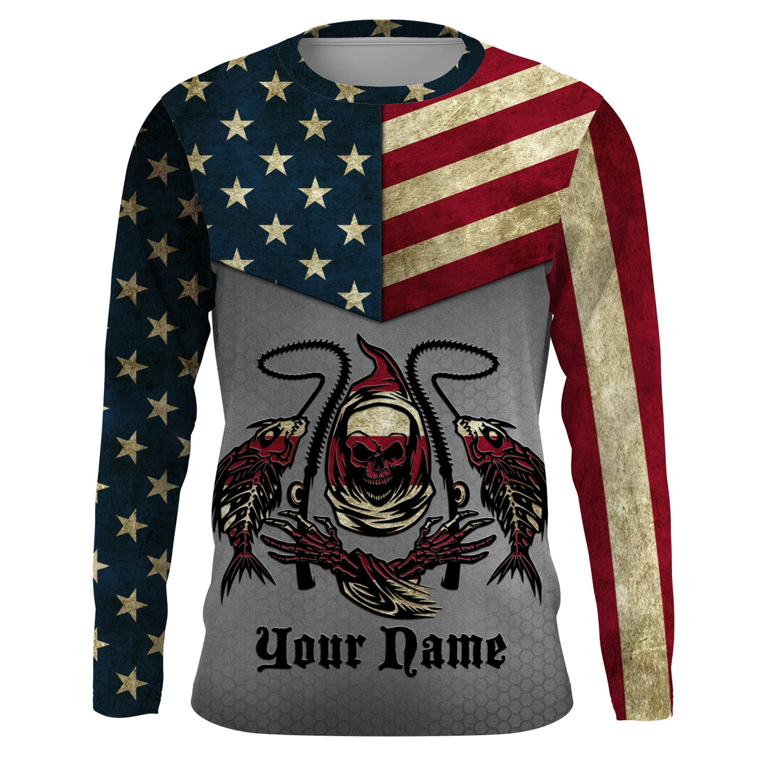 American Flag Fish reaper Custom Long sleeve UV, US flag personalized Patriotic Fishing gifts TTN11