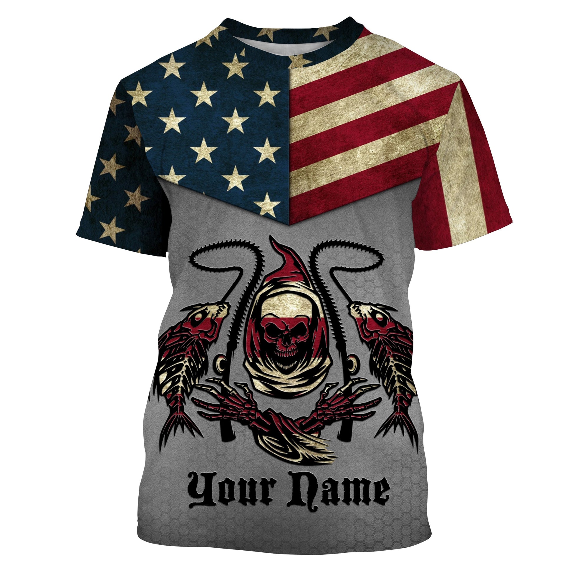 American Flag Fish reaper Custom Long sleeve UV, US flag personalized Patriotic Fishing gifts TTN11