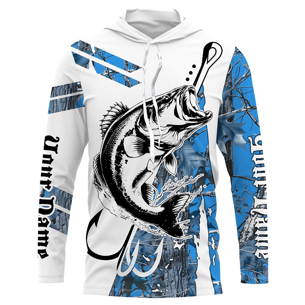 Fish Hook Bass Fishing Blue Camo Custom Long Sleeve, Personalized Bass Fishing TTN112