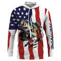 Bass Fishing American Flag Custom Long Sleeve, Personalized Patriotic Fishing Gifts TTN94