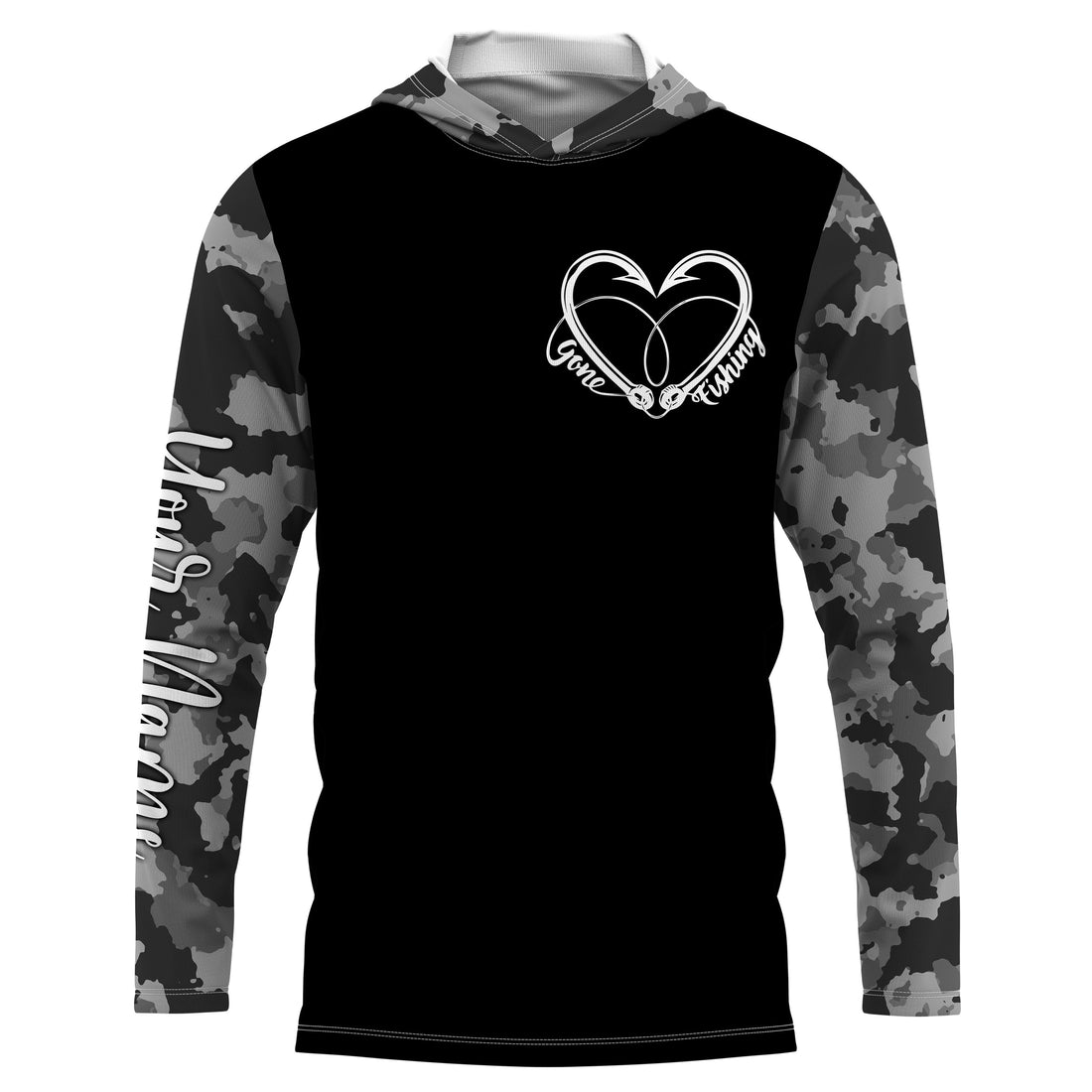 Gone Fishing Heart Fish Hook Gray Camo Performance Fishing UV Protection TTN34