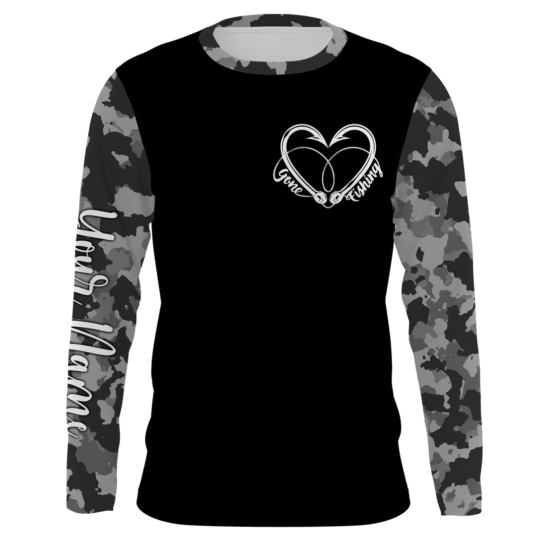 Gone Fishing Heart Fish Hook Gray Camo Performance Fishing UV Protection TTN34