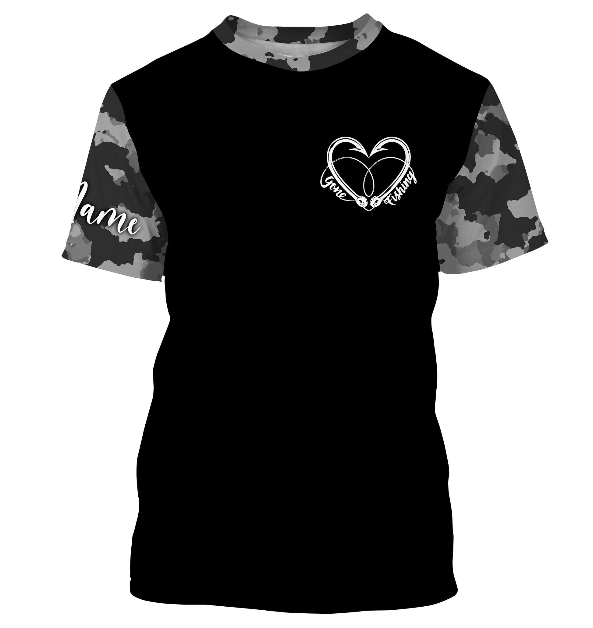 Gone Fishing Heart Fish Hook Gray Camo Performance Fishing UV Protection TTN34