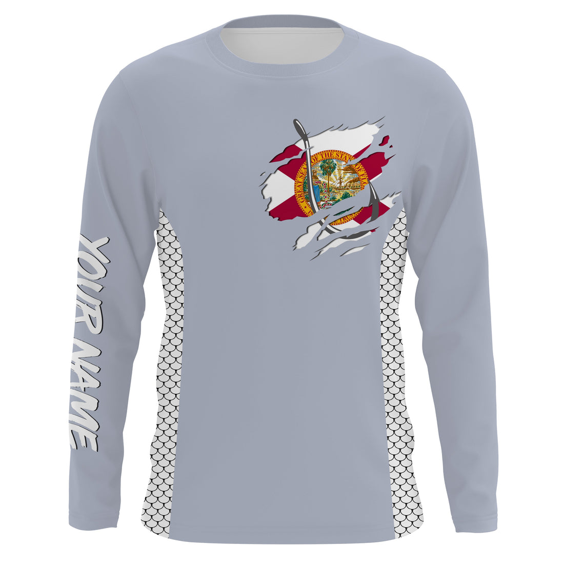 Florida Flag Fish Hook Custom UV Protection Long Sleeve performance Fishing TTN70