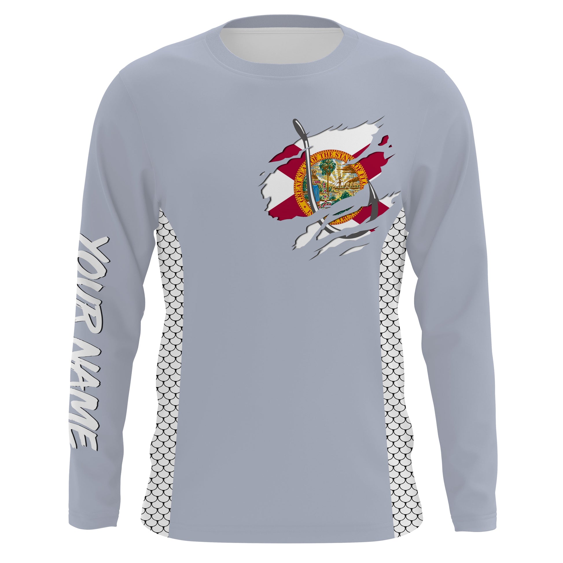Florida Flag Fish Hook Custom UV Protection Long Sleeve performance Fishing TTN70