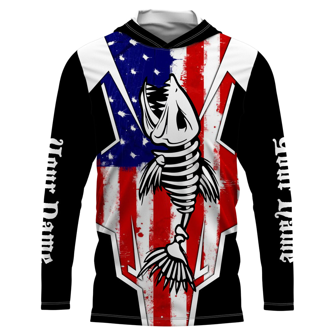 Bass Fish Skeleton American Flag Patriotic UV Protection Fishing Personalized Fishing TTN25