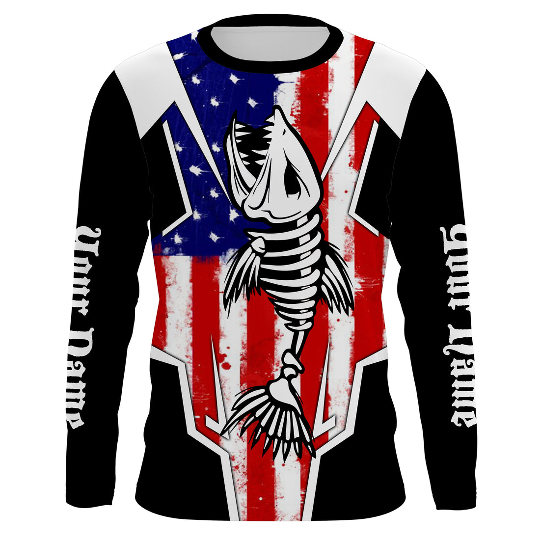 Bass Fish Skeleton American Flag Patriotic UV Protection Fishing Personalized Fishing TTN25