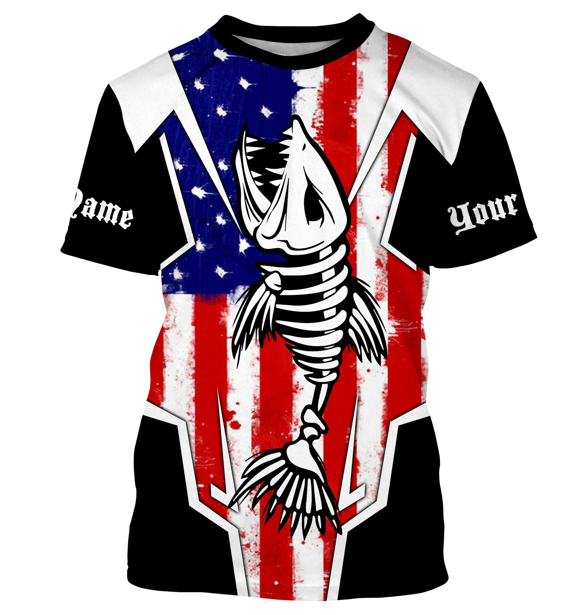 Bass Fish Skeleton American Flag Patriotic UV Protection Fishing Personalized Fishing TTN25