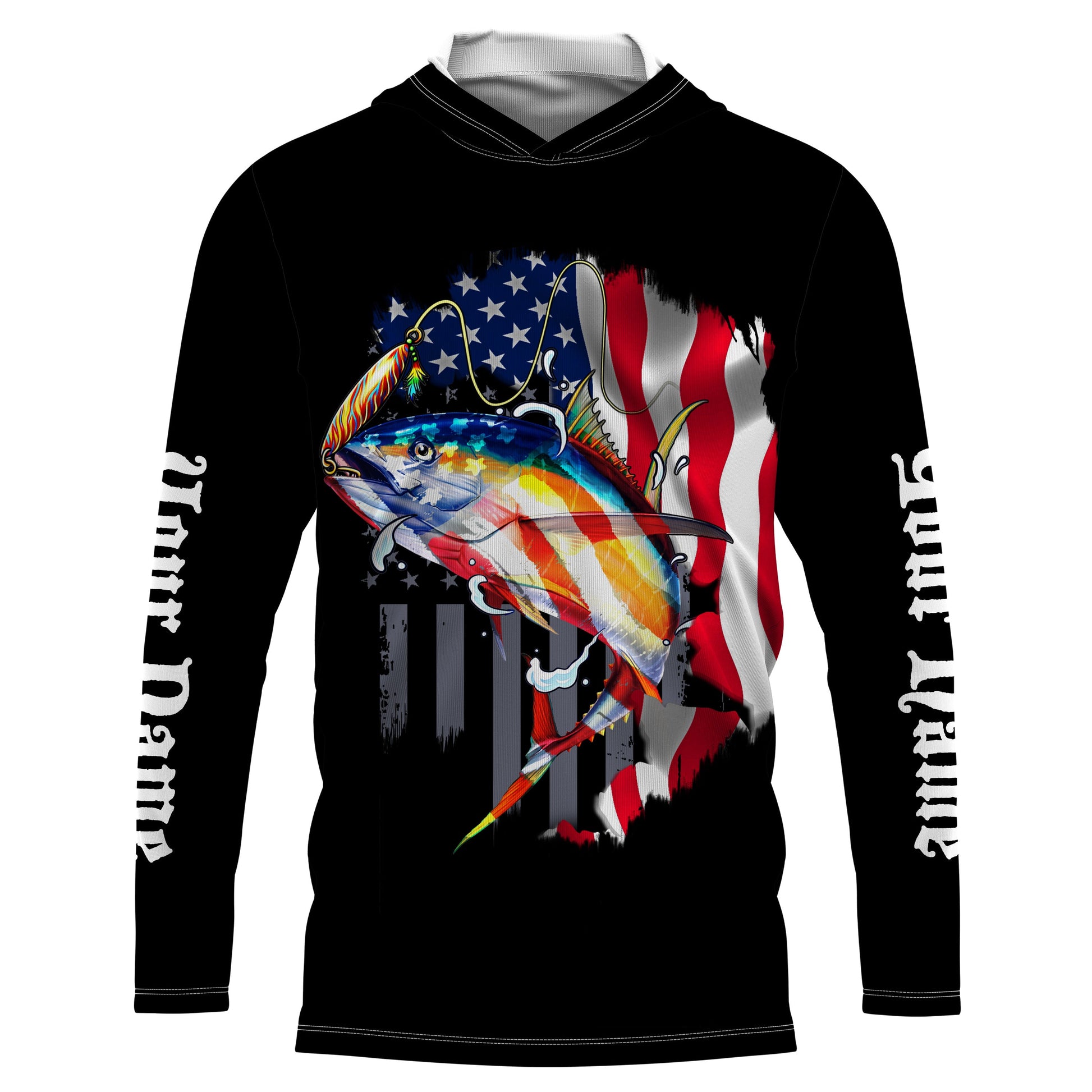 Tuna Fishing American Flag Custom Long Sleeve performance Fishing, Personalized Fishing TTN26