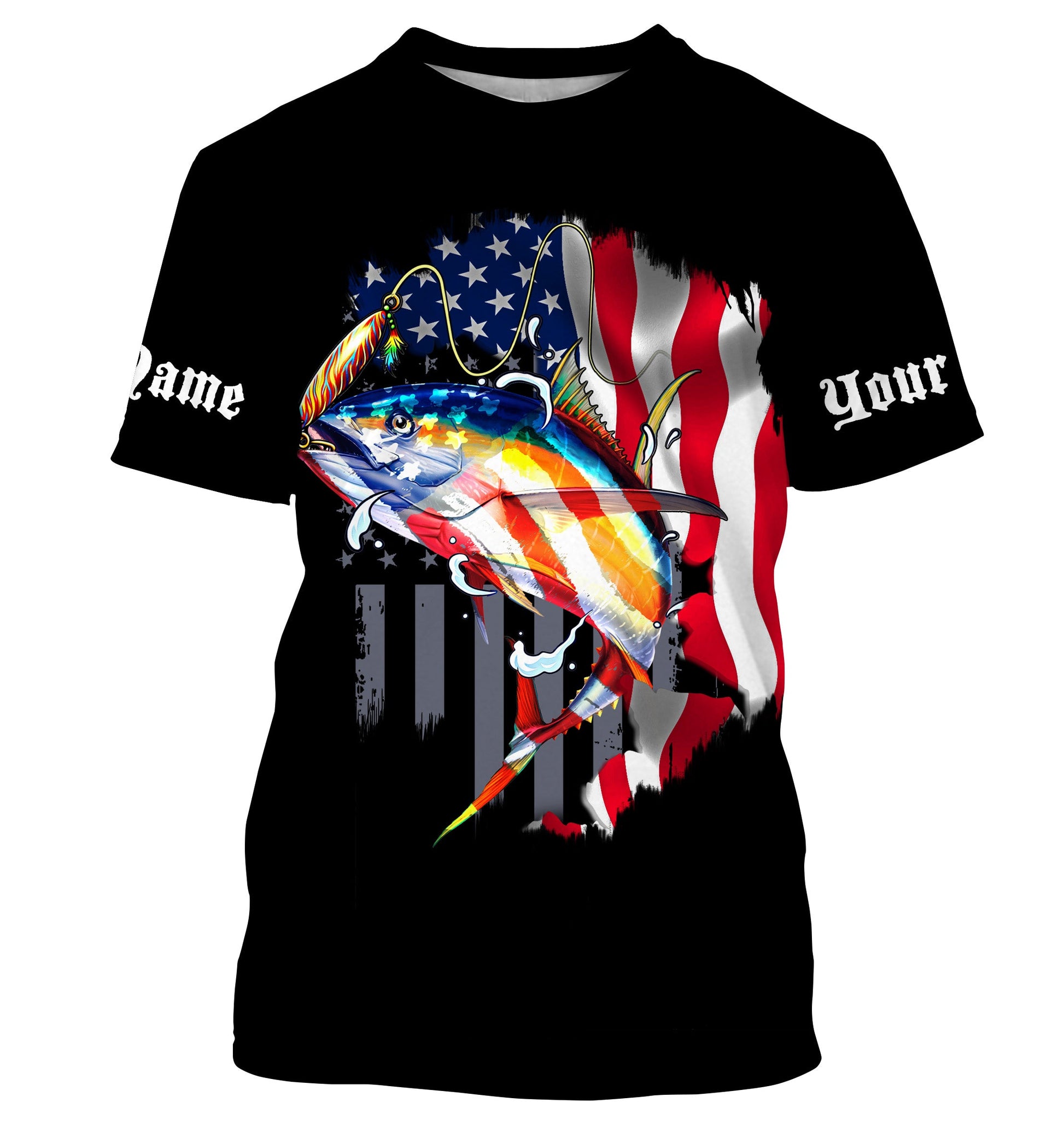 Tuna Fishing American Flag Custom Long Sleeve performance Fishing, Personalized Fishing TTN26