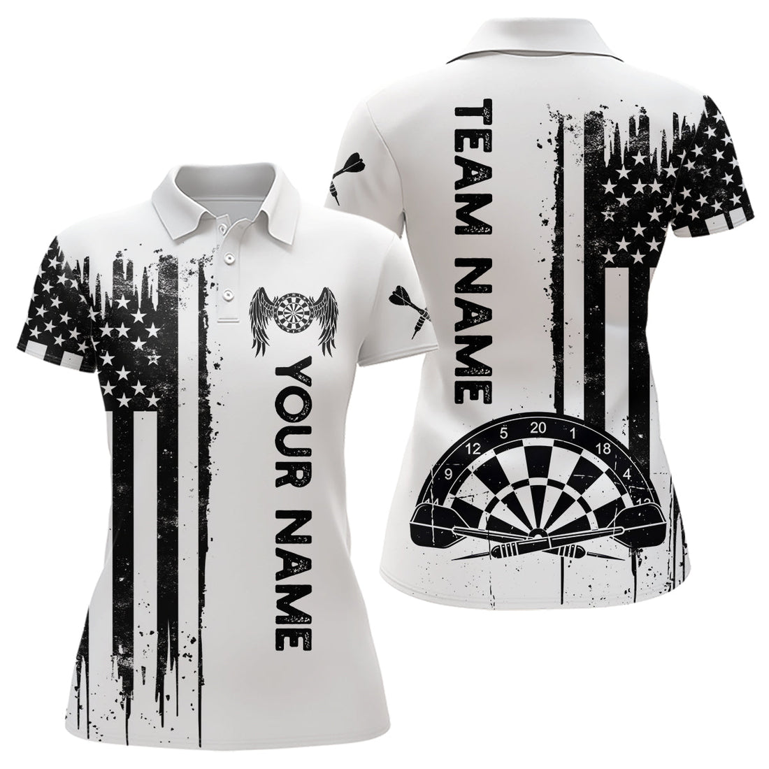Darts American Flag Grunge Quarter-Zip Custom Patriotic Darts Dart YYD0078 - Black White