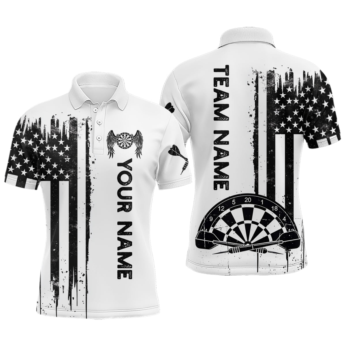 Darts American Flag Grunge Quarter-Zip Custom Patriotic Darts Dart YYD0078 - Black White