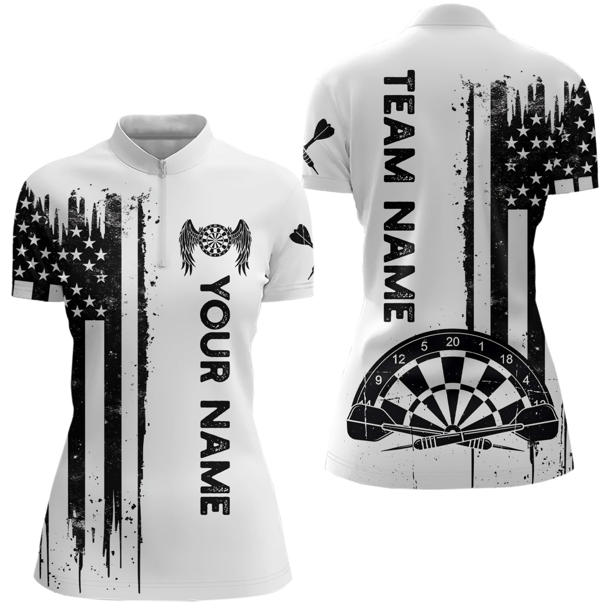 Darts American Flag Grunge Quarter-Zip Custom Patriotic Darts Dart YYD0078 - Black White