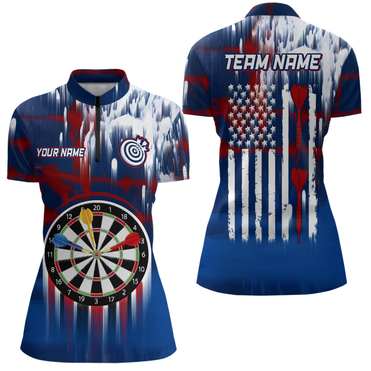 Dart American Blue Red Paint Dart Quarter-Zip Custom Patriotic Darts Dart YYD0038