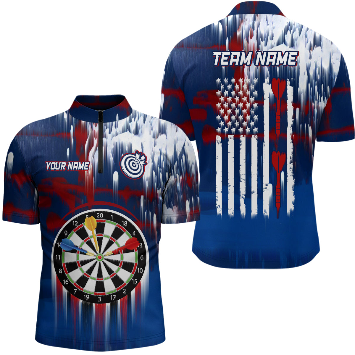 Dart American Blue Red Paint Dart Quarter-Zip Custom Patriotic Darts Dart YYD0038