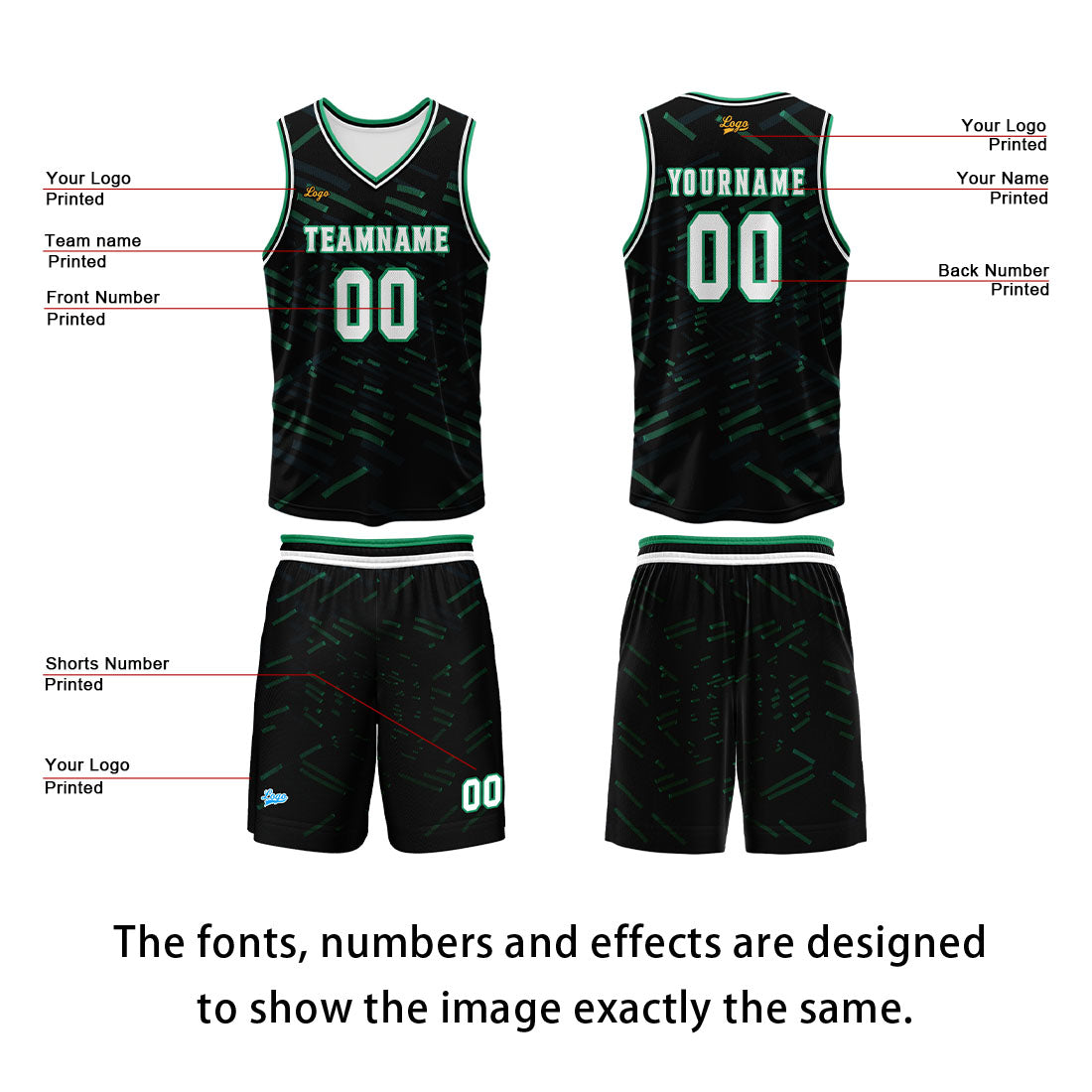 Custom Black Dark Green Basketball Jersey Uniform Suit Printed Your Logo Name Number