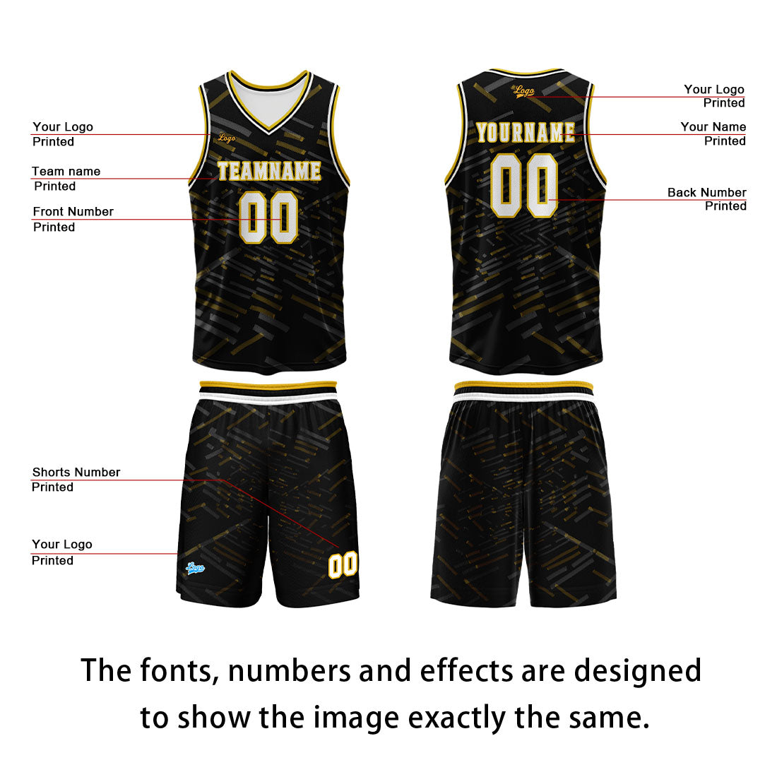 Custom Black Yellow Basketball Jersey Uniform Suit Printed Your Logo Name Number