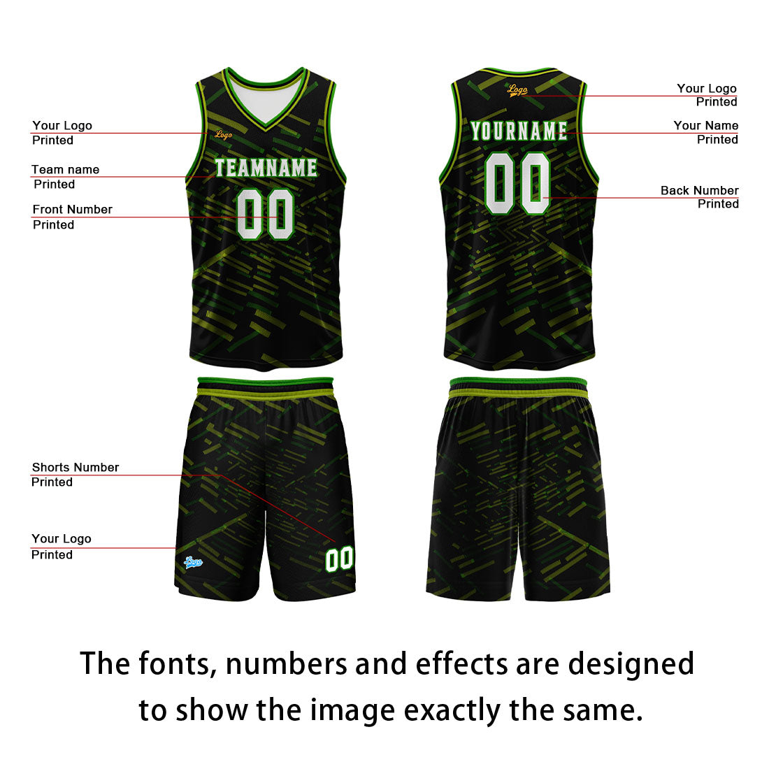 Custom Black Green Basketball Jersey Uniform Suit Printed Your Logo Name Number