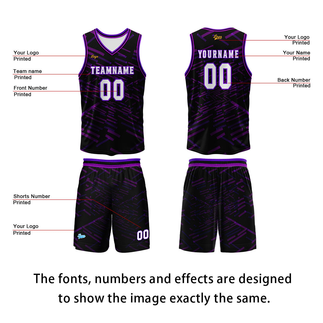 Custom Purple Basketball Jersey Uniform Suit Printed Your Logo Name Number