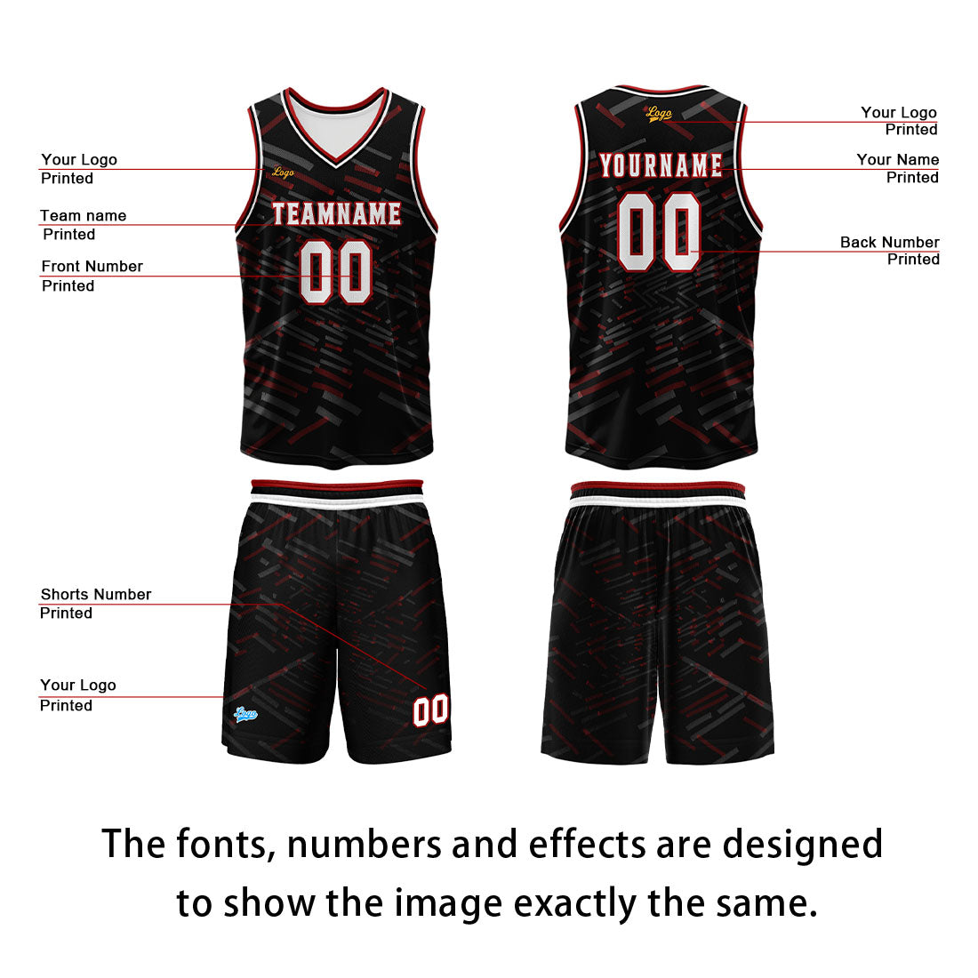 Custom Red Basketball Jersey Uniform Suit Printed Your Logo Name Number