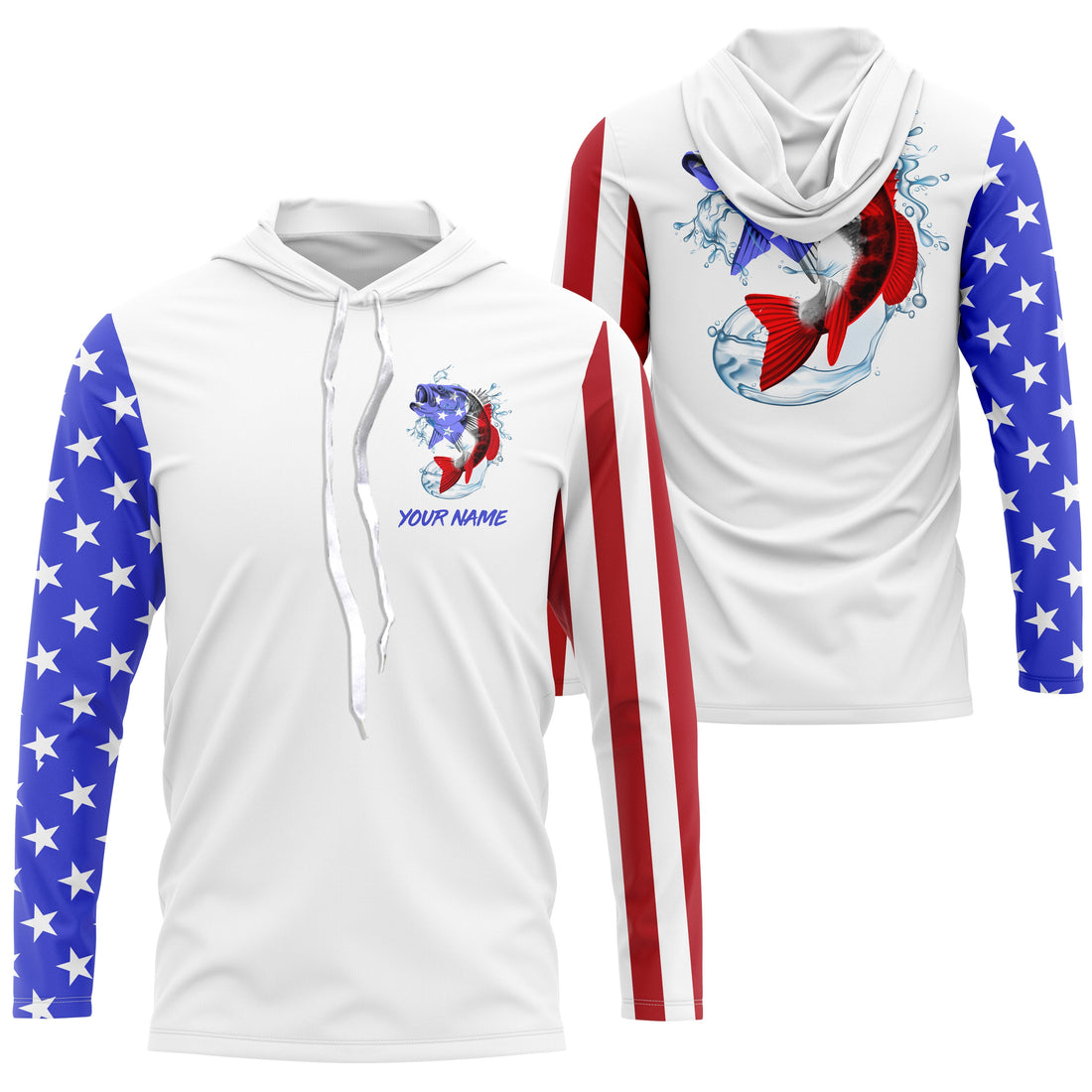 Custom Name Bass Fishing US Flag Performance Fishing, Bass Fishing TATS211