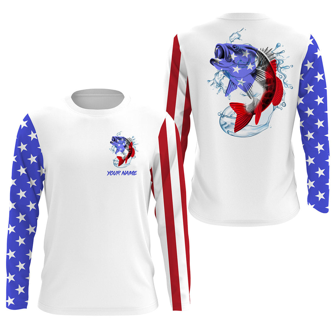 Custom Name Bass Fishing US Flag Performance Fishing, Bass Fishing TATS211